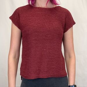 LOFT Women's Open Knit Sweater Tank Burgundy Sleeveless XS Hi Low